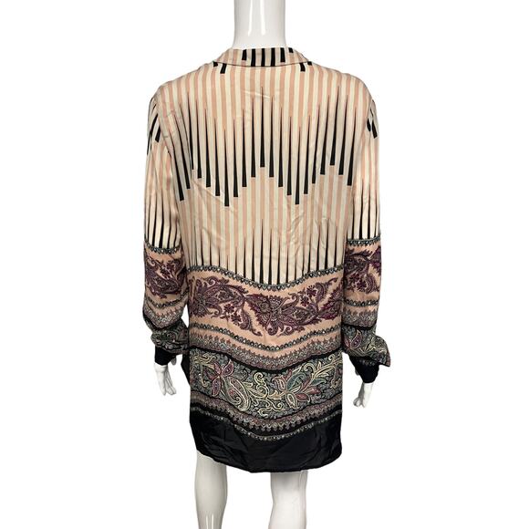 ETRO Beige Silk Multicolor Paisley Print V-neck Collared Long Sleeve Top 44 US 8 - Picture 2 of 2